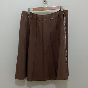 Renuar Size 14 A Line Brown Swing Skirt with Satin Belt & Seams